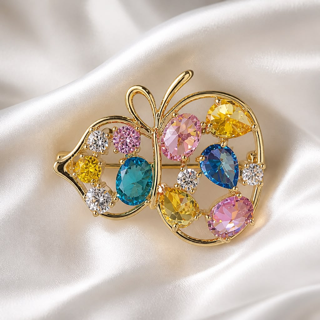 Antitarnish Crystal Cat Brooch