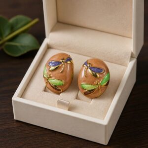Antitarnish Dragonfly Meadow Oval Stud Earrings