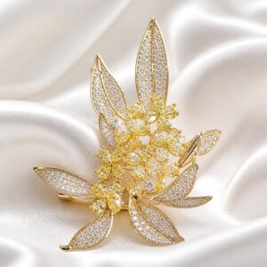 Antitarnish Golden Blossom Leaf Brooch