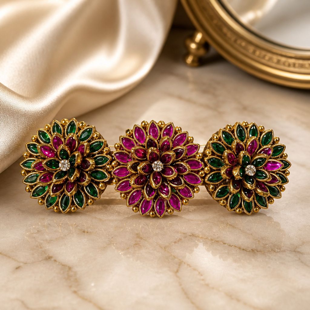 Handmade Navratna Bloom Kundan Centre Clip