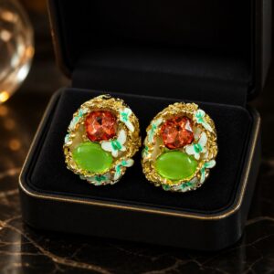 Antitarnish Vintage Enamel Butterfly Stud Earrings