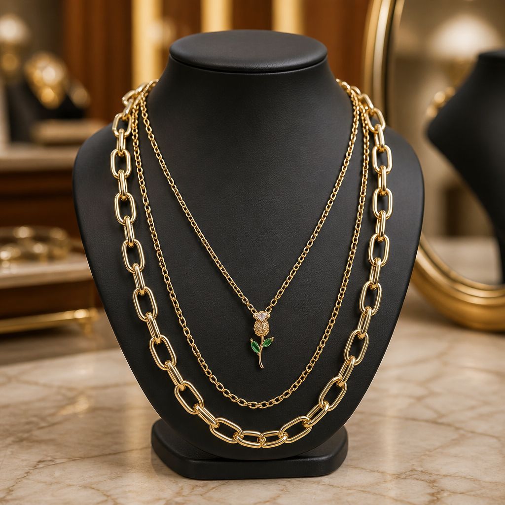 Antitarnish Layered Rose Chains Set