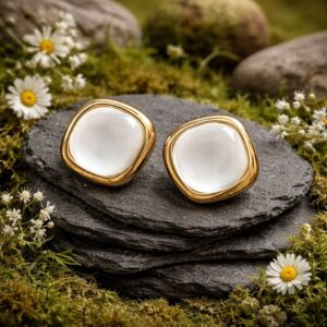 Antitarnish Chunky Gold Bezel Stud Earrings