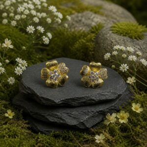 Antitarnish Textured Gold Flower Stud Earrings