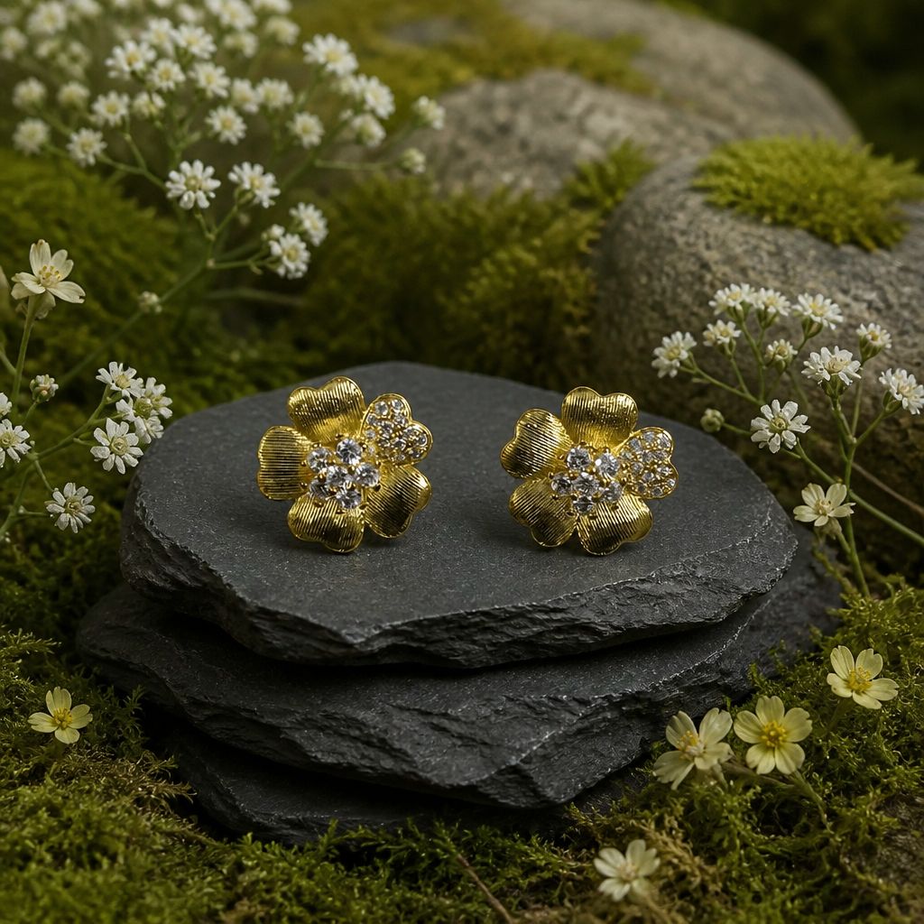 Antitarnish Textured Gold Flower Stud Earrings