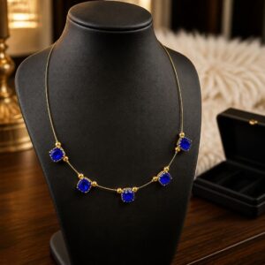 Handmade Sapphire Rectangles Invisible Chain