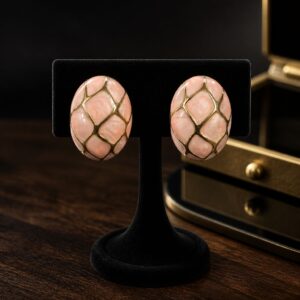 Antitarnish Rose Quartz Lattice Stud Earrings