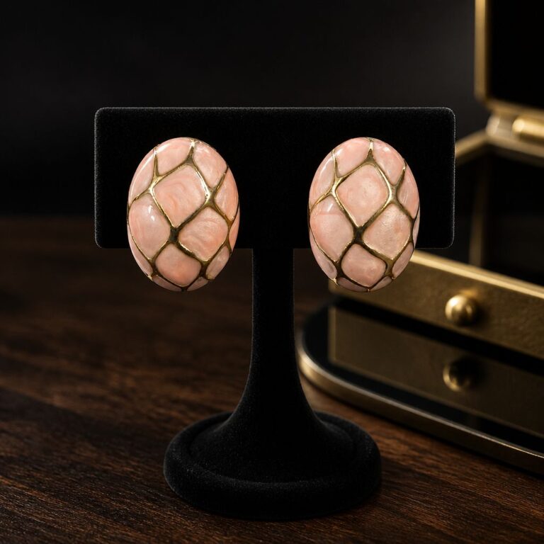 Antitarnish Rose Quartz Lattice Stud Earrings