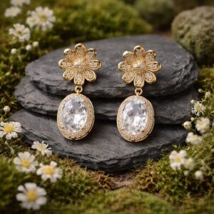 Antitarnish Gold Floral Drop Earrings
