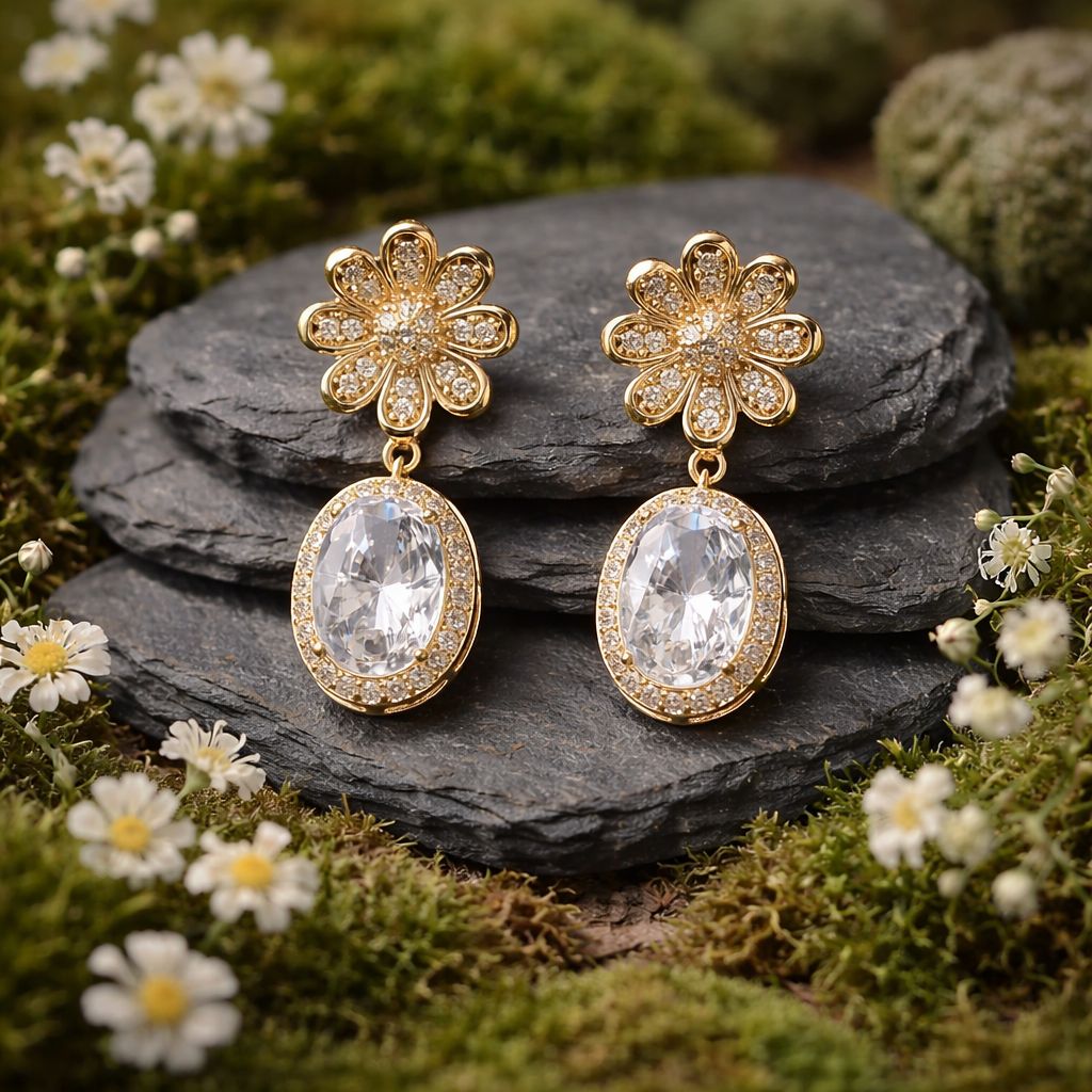 Antitarnish Gold Floral Drop Earrings