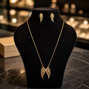Antitarnish Chain With Angel Wing Pendant And Earrings