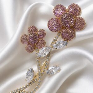 Antitarnish Twin Bloom Stone Stem Brooch