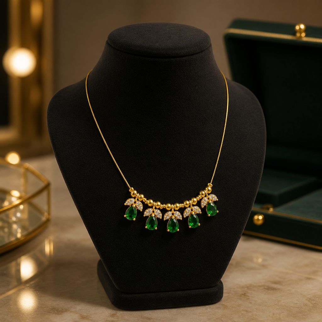 Handmade Emerald Leaf Cascade Invisible Chain