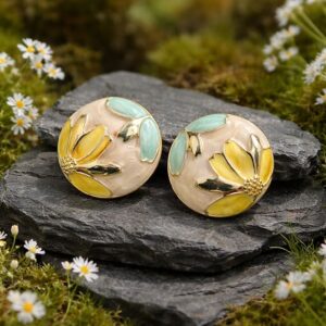 Antitarnish Enamel Daisy Dome Stud Earrings