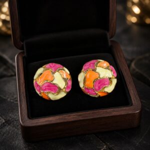 Antitarnish Enamel Mosaic Dome Stud Earrings
