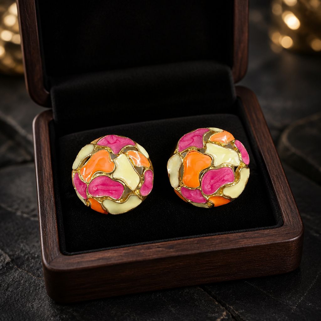 Antitarnish Enamel Mosaic Dome Stud Earrings