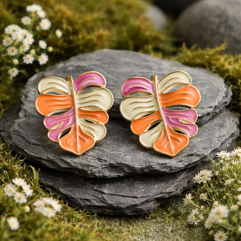 Antitarnish Enamel Monstera Leaf Stud Earrings
