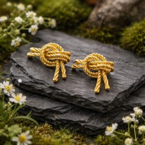 Antitarnish Gold Rope Knot Stud Earrings