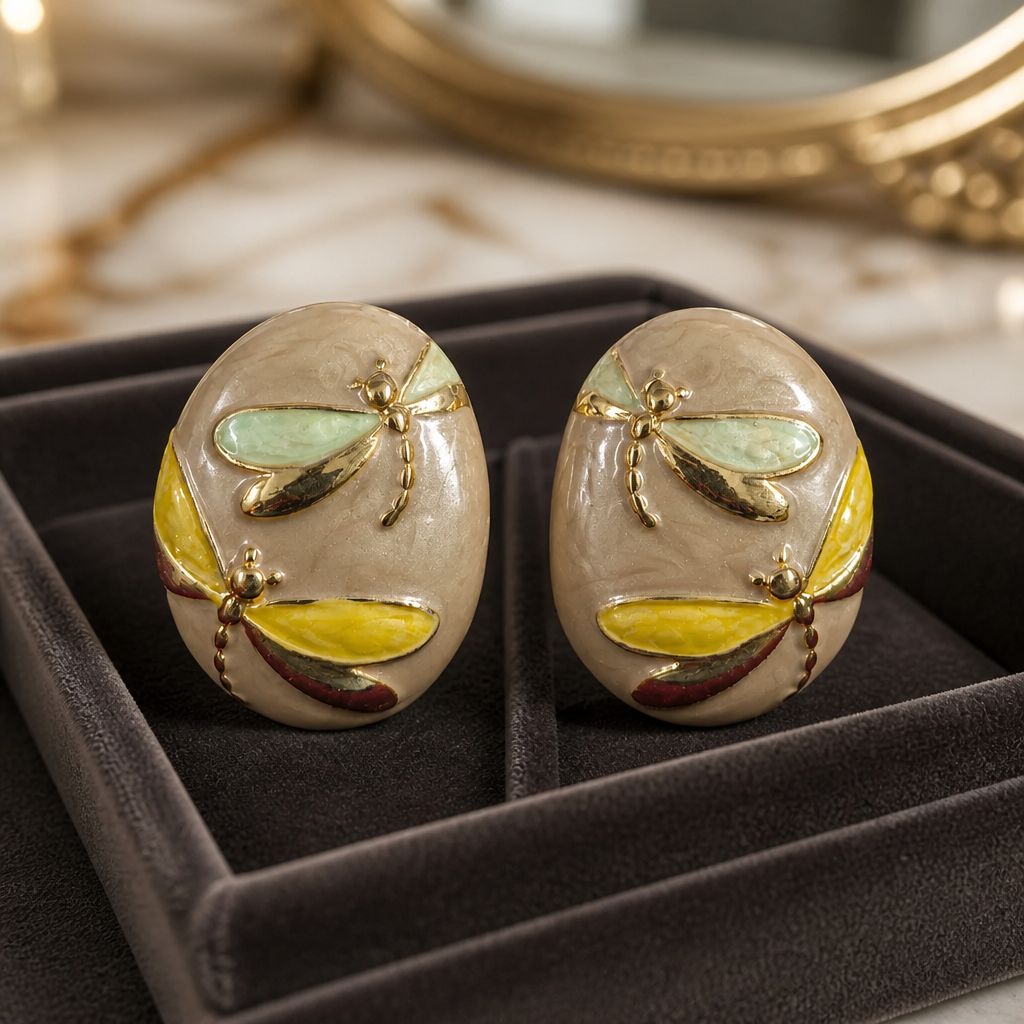 Antitarnish Enamel Dragonfly Dome Stud Earrings