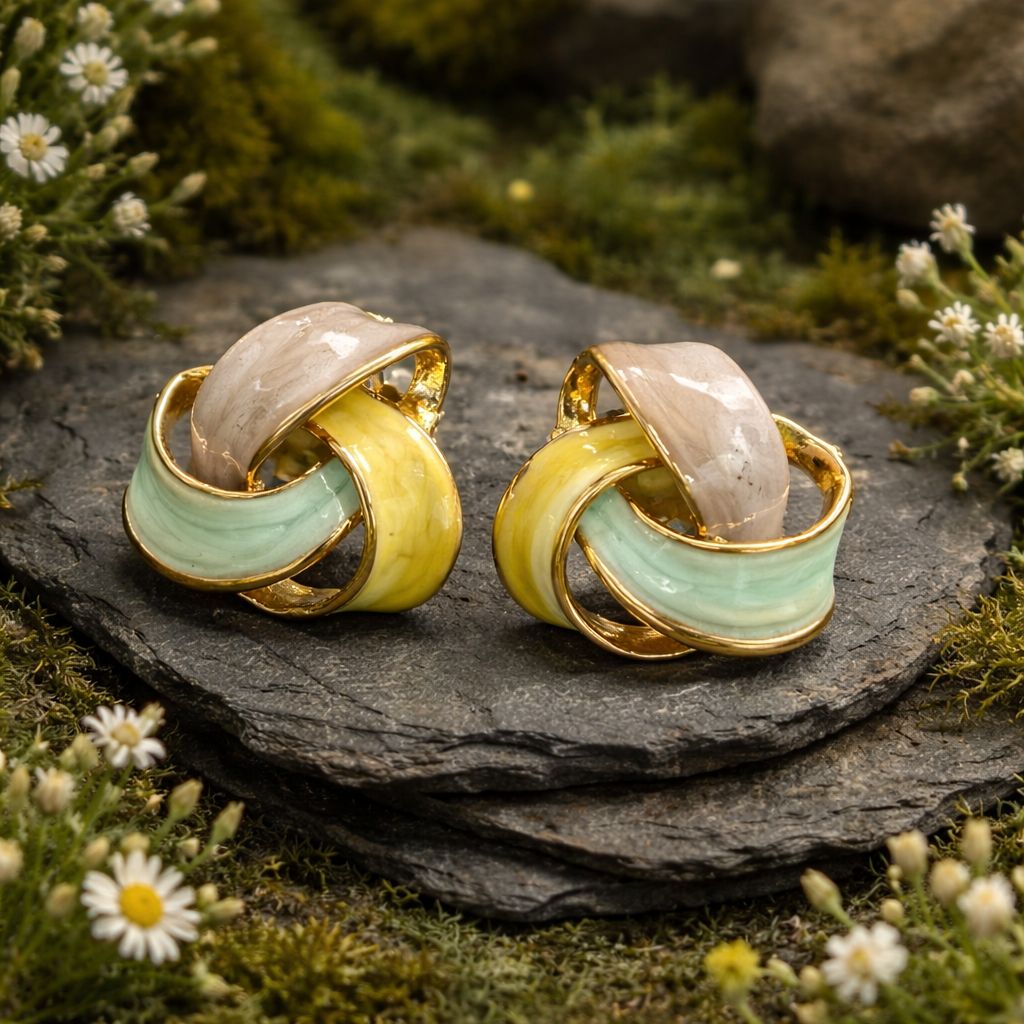Antitarnish Enamel Ribbon Knot Stud Earrings