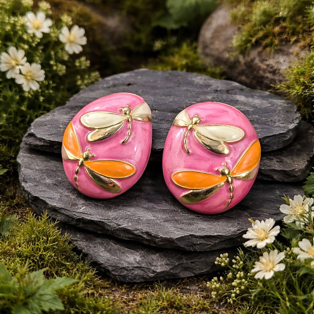 Antitarnish Enamel Dragonfly Dome Stud Earrings