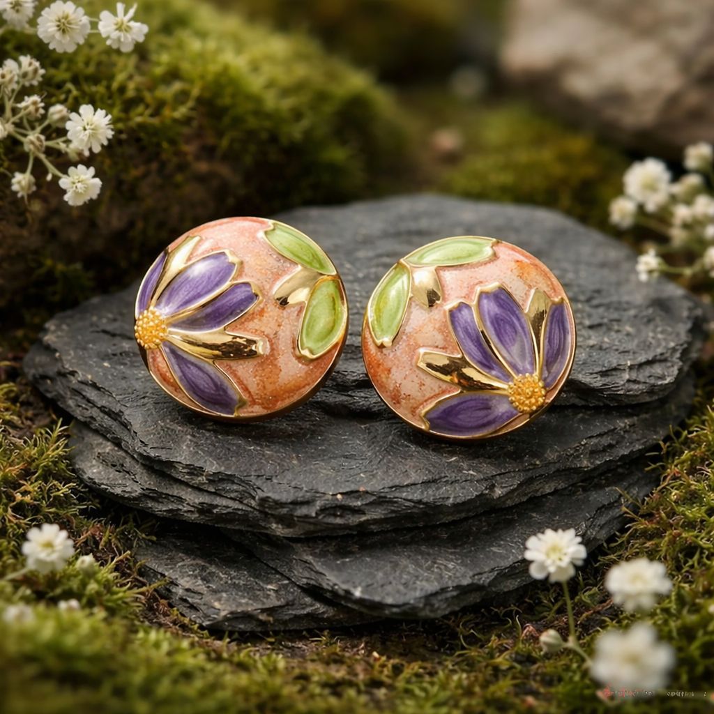 Antitarnish Enamel Floral Dome Stud Earrings