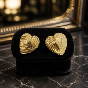 Antitarnish Ribbed Heart Statement Studs