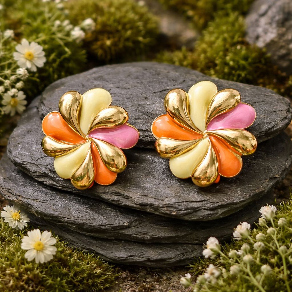 Antitarnish Enamel Flower Stud Earrings
