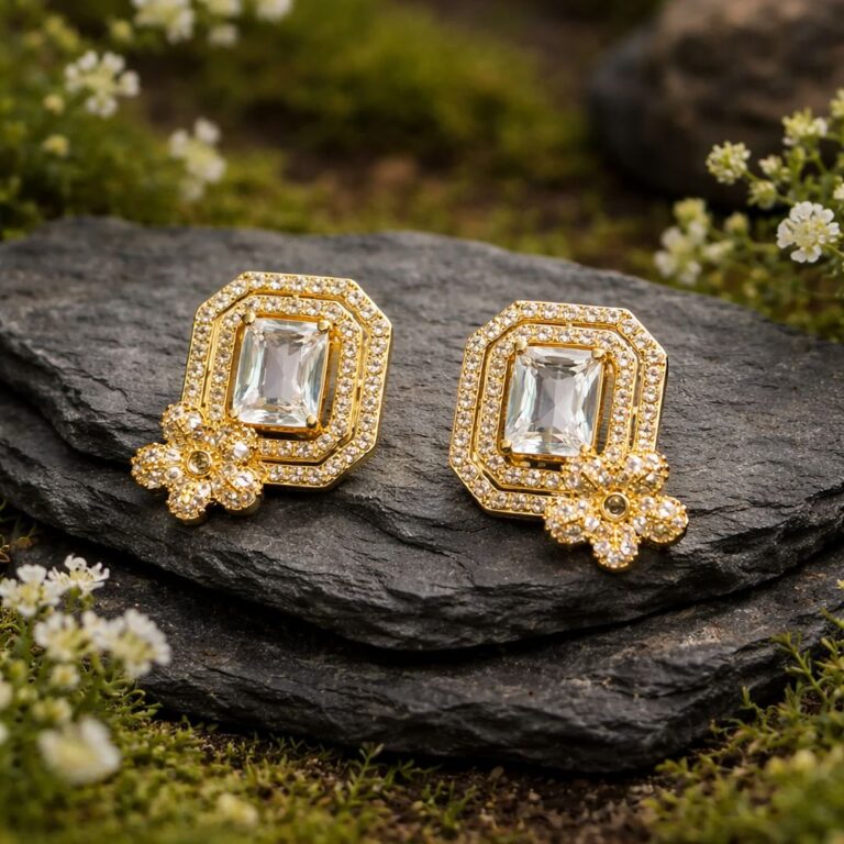 Antitarnish Royal Halo Stud Earrings