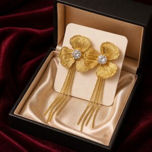 Antitarnish Golden Bloom Tassel Earrings