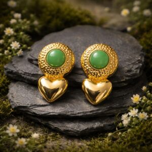 Antitarnish Green Stone Heart Drop Earrings