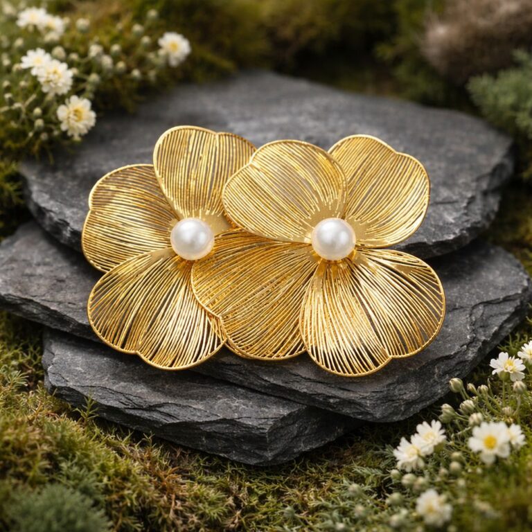 Antitarnish Golden Wire Bloom Pearl Stud Earrings
