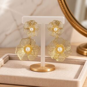 Antitarnish Double Bloom Wire Flower Earrings