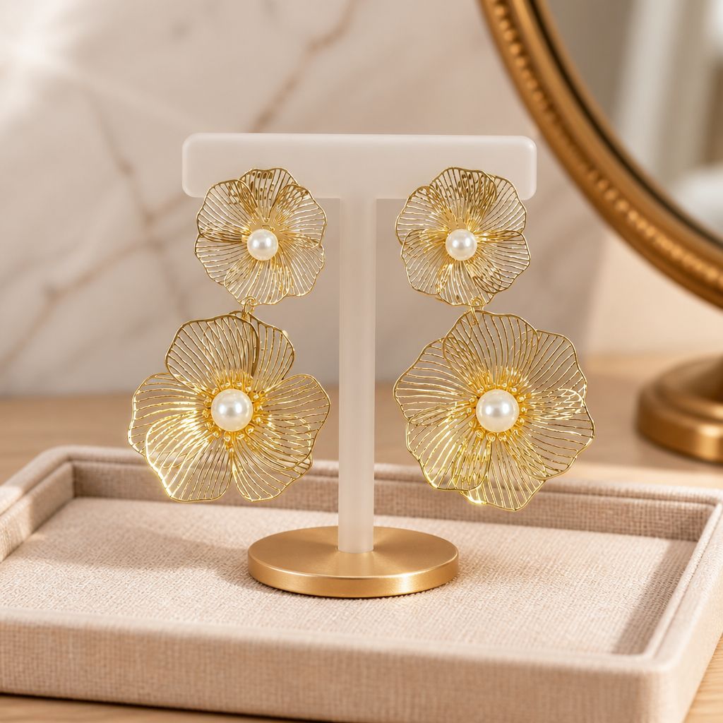Antitarnish Double Bloom Wire Flower Earrings