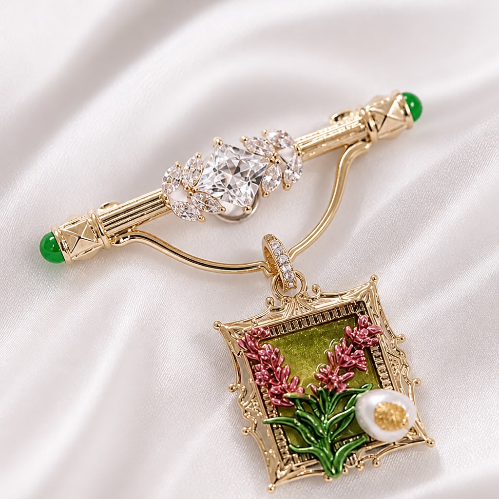 Antitarnish Baroque Frame Drop Brooch