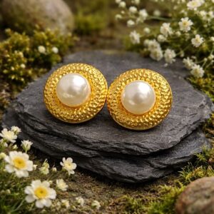 Antitarnish Textured Pearl Halo Stud Earrings
