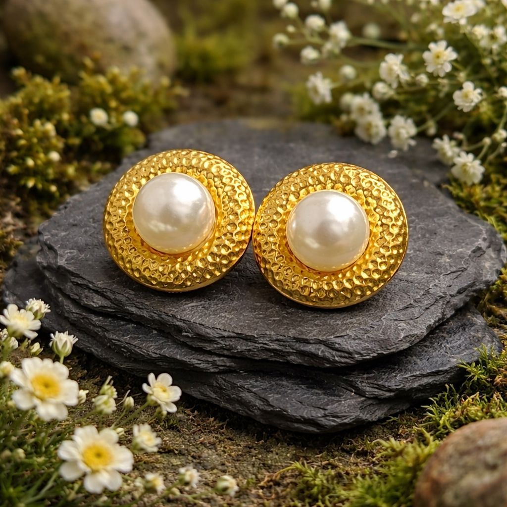 Antitarnish Textured Pearl Halo Stud Earrings