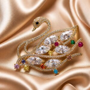 Antitarnish Stone Swan Brooch