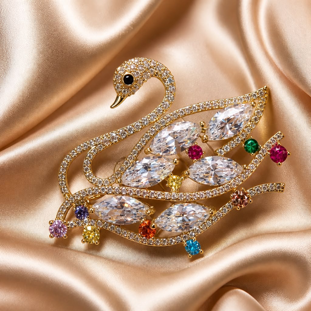 Antitarnish Stone Swan Brooch
