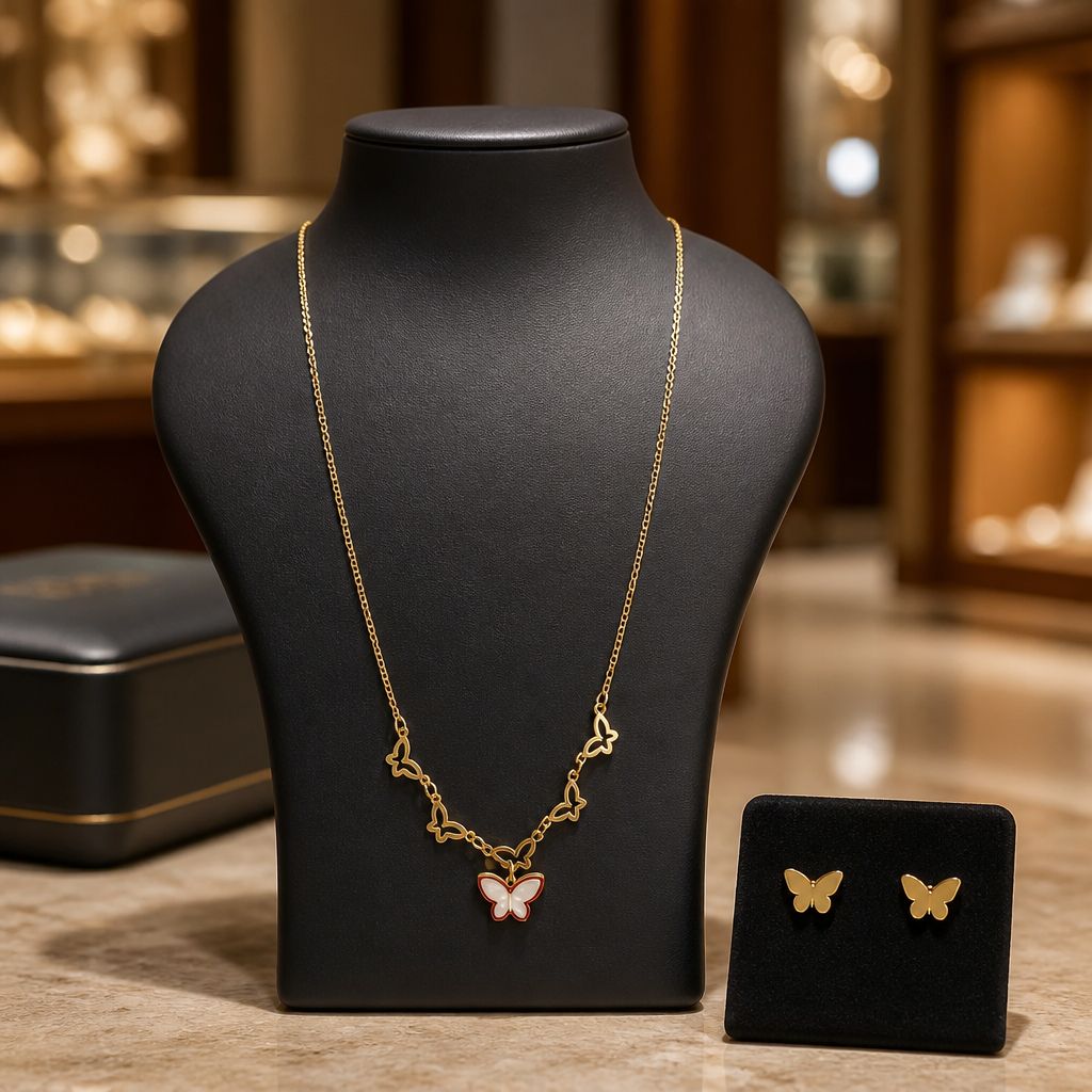 Antitarnish Butterfly Whisper Set (Pendant Chain And Earrings)