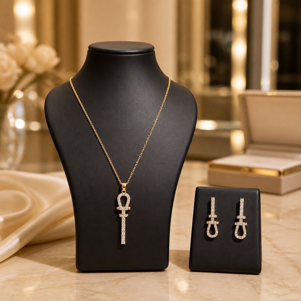 Antitarnish Stone Ankh Set (Pendant Chain With Earrings)