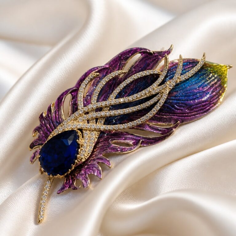 Antitarnish Enamel Peacock Feather Brooch