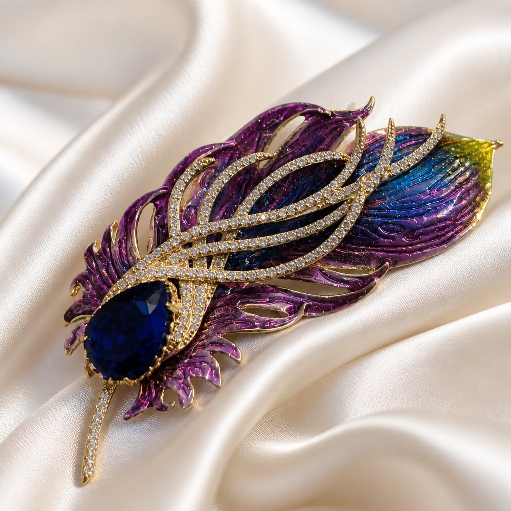 Antitarnish Enamel Peacock Feather Brooch