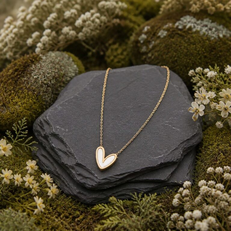 Antitarnish Chain With Mother of Pearl Heart Pendant