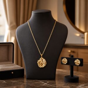Antitarnish Molten Sculpture Set (Pendant Chain With Earrings)