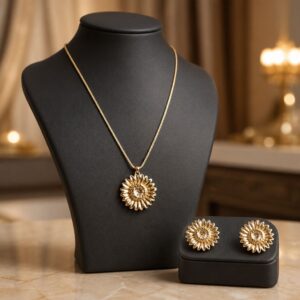 Antitarnish Sunflower Bloom Set (Pendant Chain with Earrings)