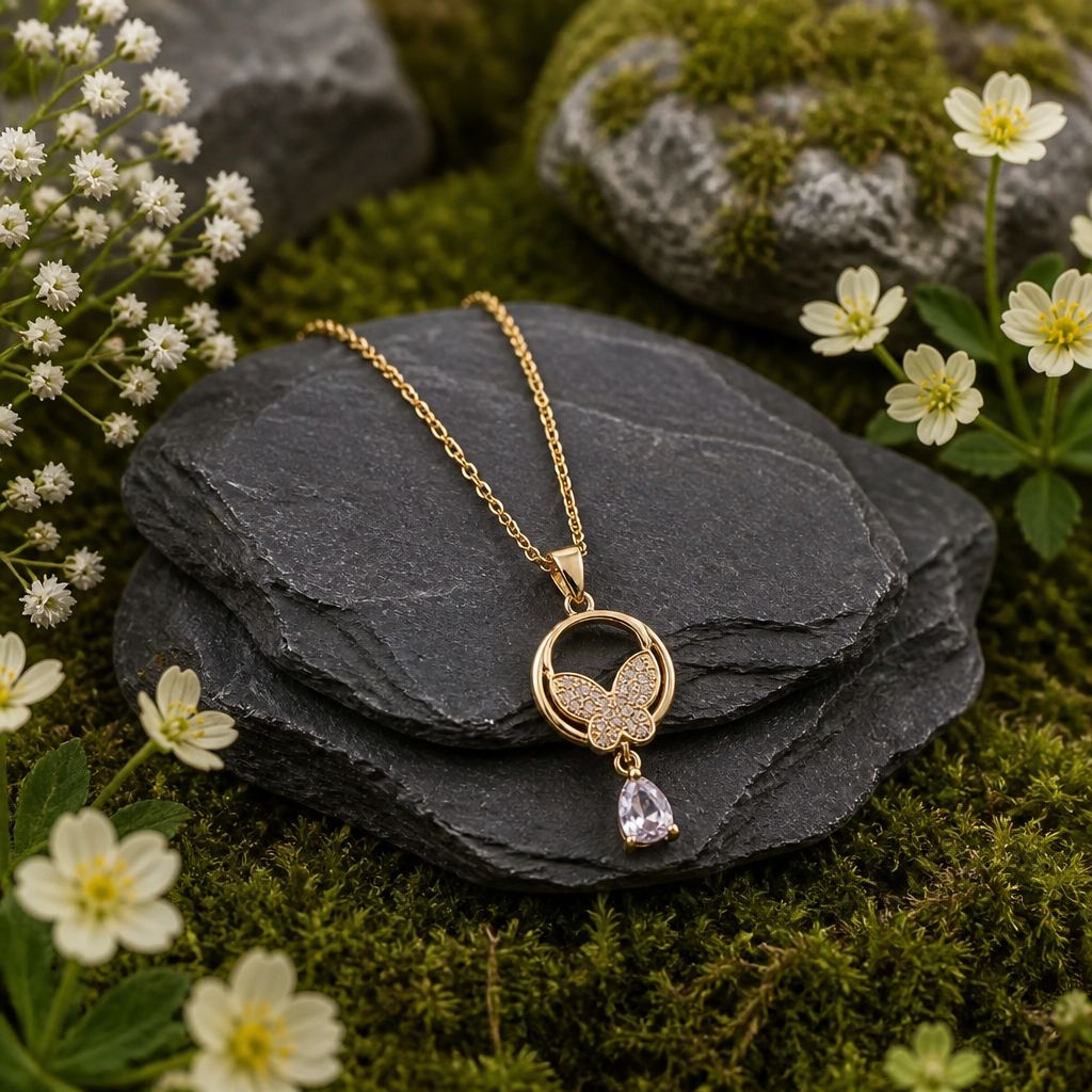 Antitarnish Chain With Butterfly Halo Pendant