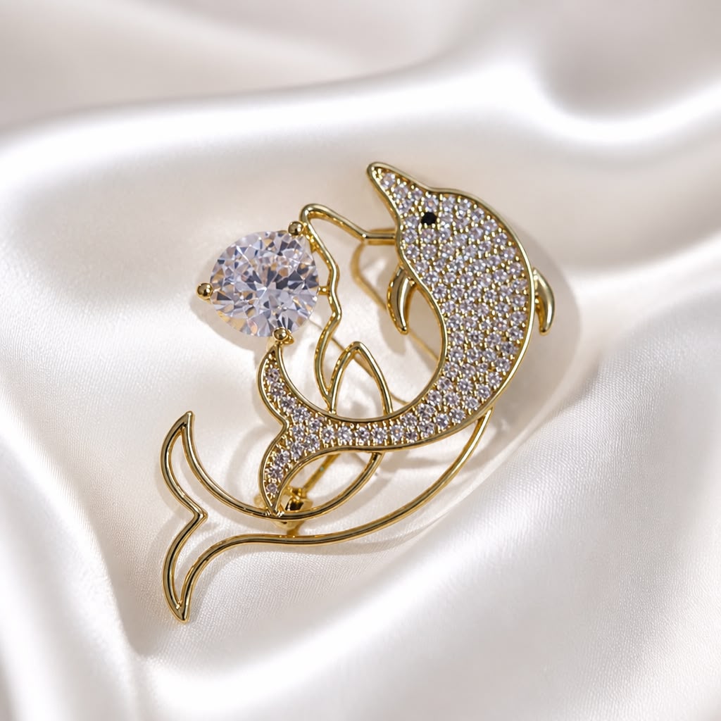 Antitarnish Leaping Dolphin Brooch