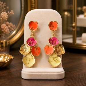 Anti-Tarnish Enamel Petal Chandelier Earrings