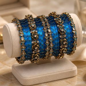 Handmade Silk Thread Bangles - Blue (18 Bangles)